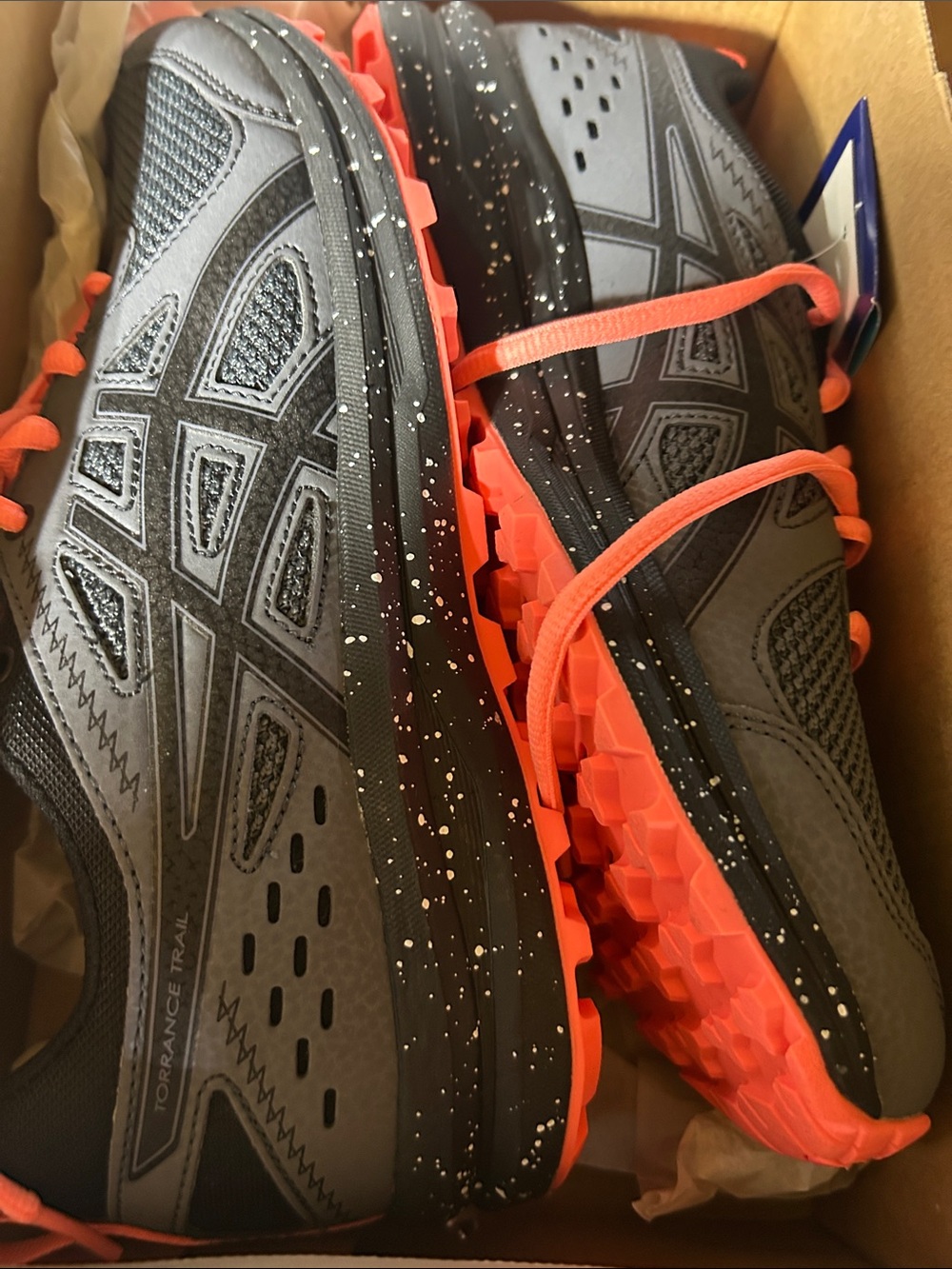 Asics Gray and Bright Orange Trail Running Shoes